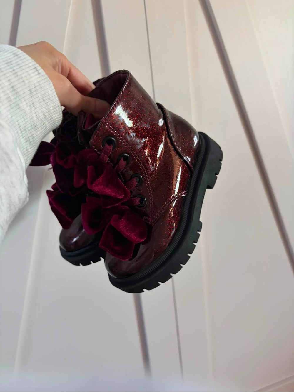 Cat & Jack Burgundy Glitter Bow Lace-Up Kids Boots